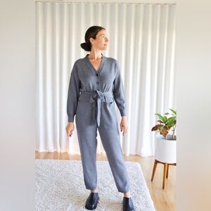 Alex Mill Sz Large Gray Sweater Merino Wool Belted Jumpsuit